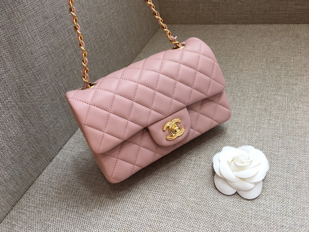 Small Classic Flap Lambskin Bag A01116 Pink/Gold